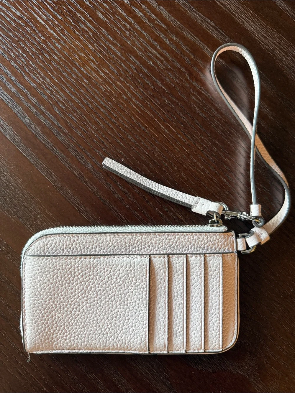 Tory Burch light pink Pebbled Leather Wristlet Wallet with Logo Cutout